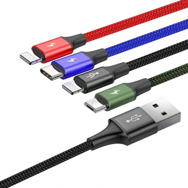 Baseus USB Kábel 4v1 čierny, 1xUSB-C, 2x Lightning, 1xmicro 3,5A 1.2m