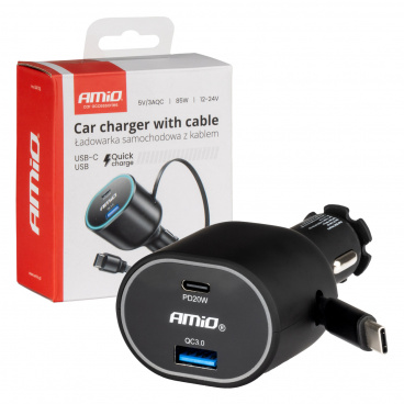 Rychlá autoadaptér s navíjecím kabelem 85W PD30W PD20W + QC3.0 USB-A USB-C 