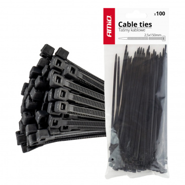 Černé kabelové stahovací pásky 2,5x150mm - 100 ks. 