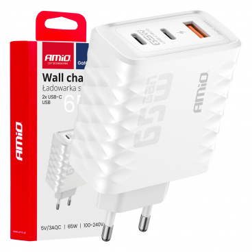 Síťová nabíječka Quick Charge 65W USB-A + 2x USB-C 
